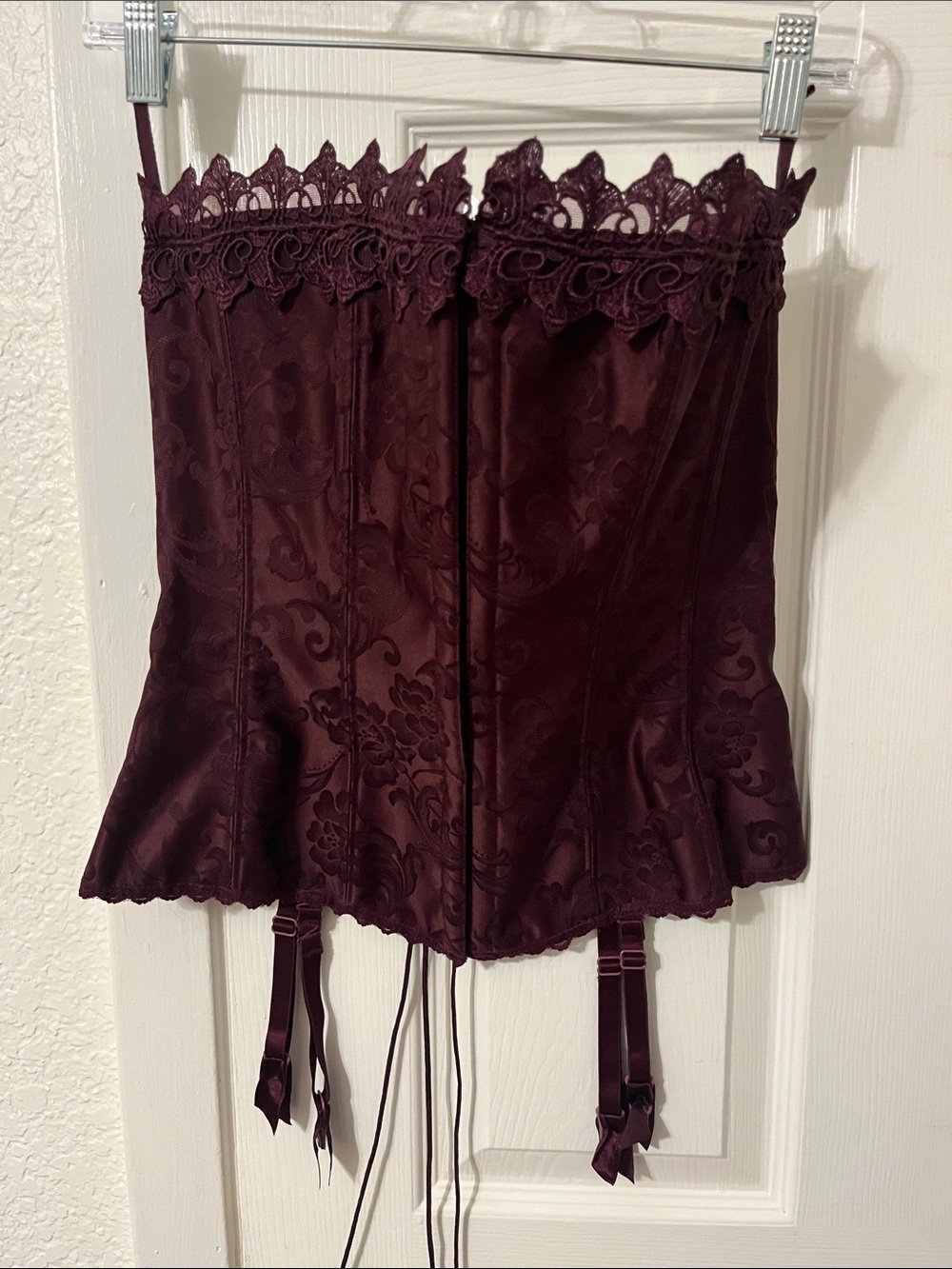 Frederick's of Hollywood Burgundy Lace Trim Corset Bustier